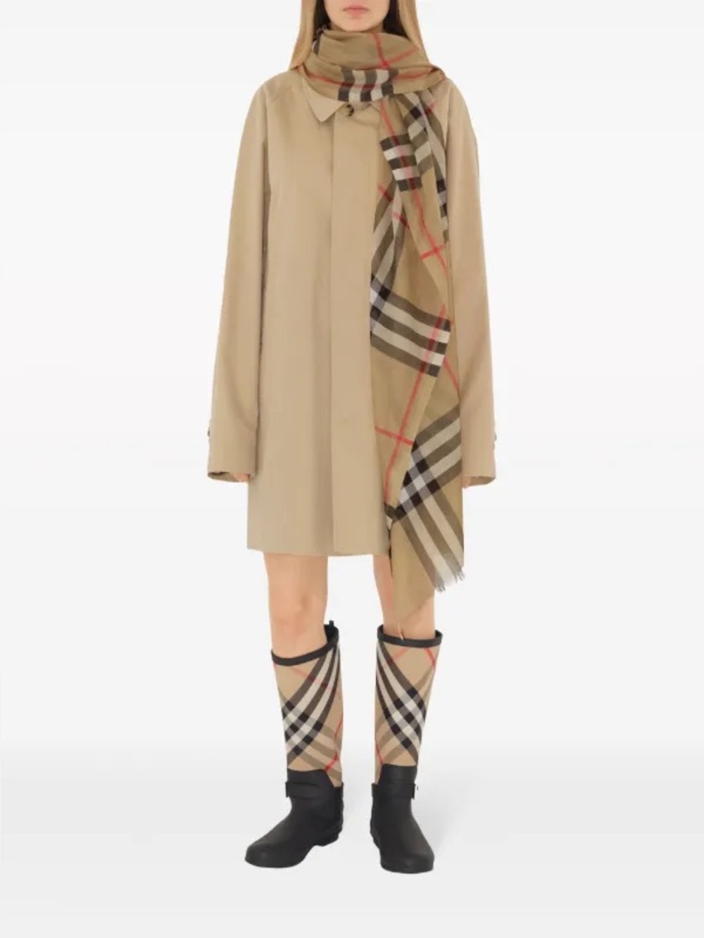 Burberry Wide Check Wool Silk Scarf 84” x 29”